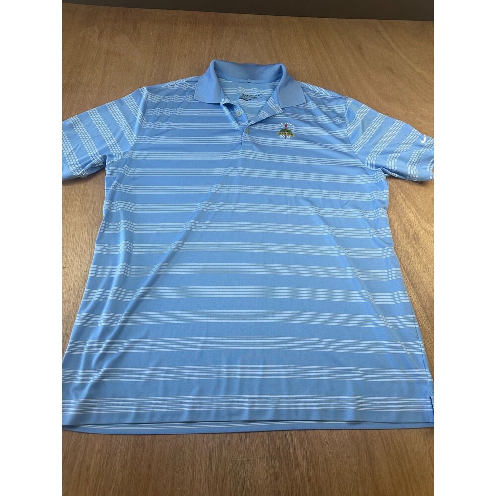 Nike Golf Tour Performance Polo XL Blue White Stripe Dri-Fit US Open Merion 2013